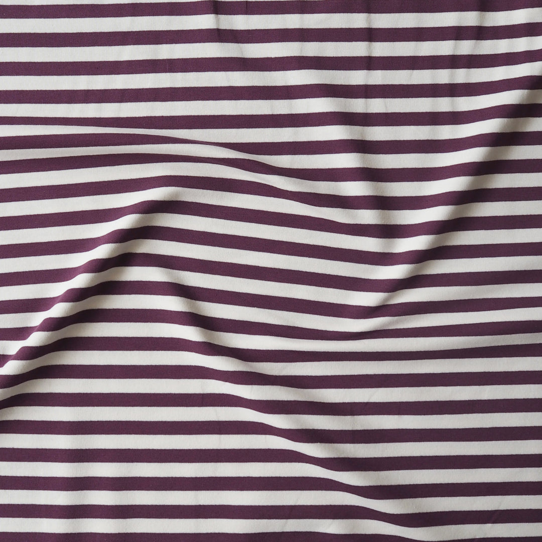 Aubergine Striped Yarn Dyed Cotton French Terry Fabric for dressmaking