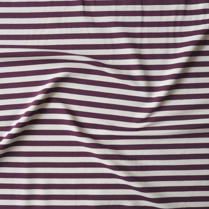 Aubergine Striped Yarn Dyed Cotton French Terry Fabric for dressmaking