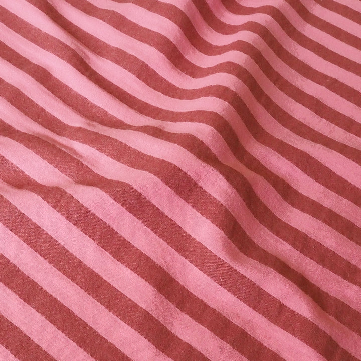 Rhubarb Pink Yarn Dyed Stripe Cotton dressmaking Fabric