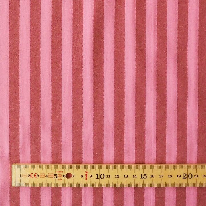 Rhubarb Pink Yarn Dyed Stripe Cotton dressmaking Fabric
