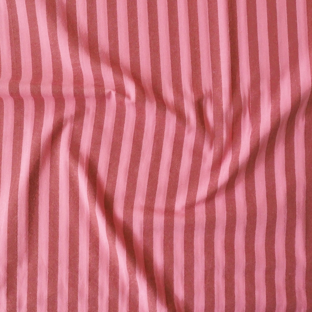 Rhubarb Pink Yarn Dyed Stripe Cotton dressmaking Fabric