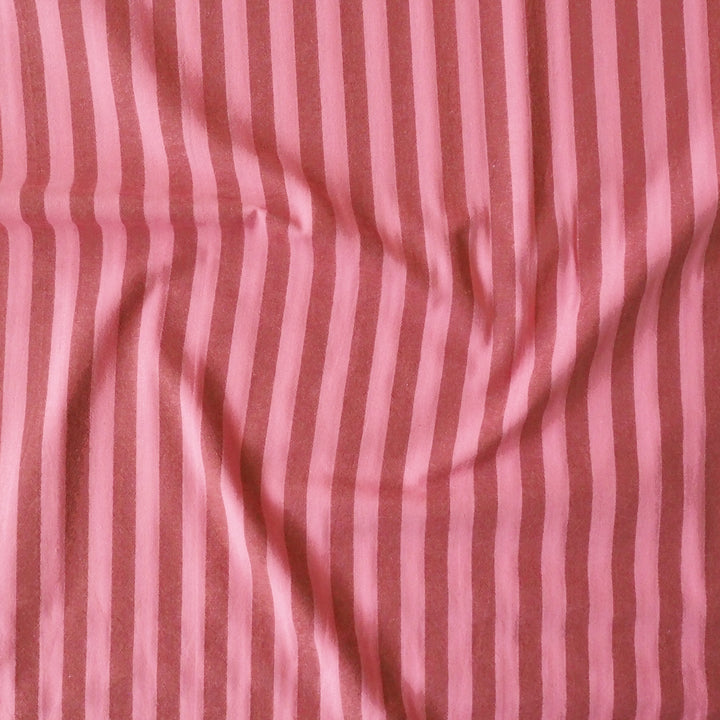 Rhubarb Pink Yarn Dyed Stripe Cotton dressmaking Fabric