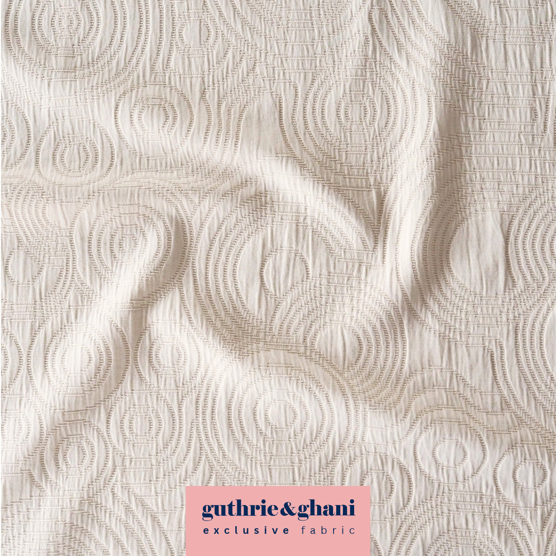 Natural Undyed Cairn Circles Cotton Jacquard Fabric - Guthrie & Ghani Exclusive