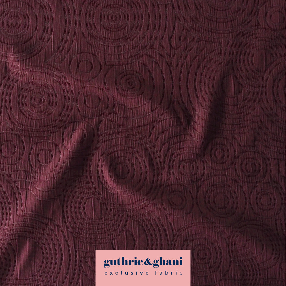 Burgundy Cairn Circles Cotton Jacquard Fabric - Guthrie & Ghani Exclusive