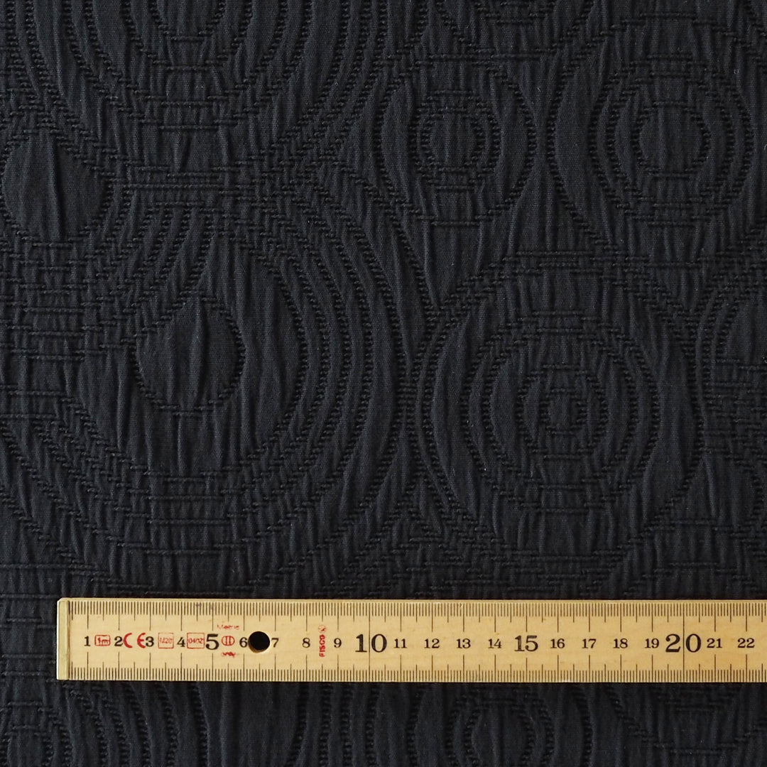 Midnight Black Cairn Circles Cotton Jacquard Fabric - Guthrie & Ghani Exclusive