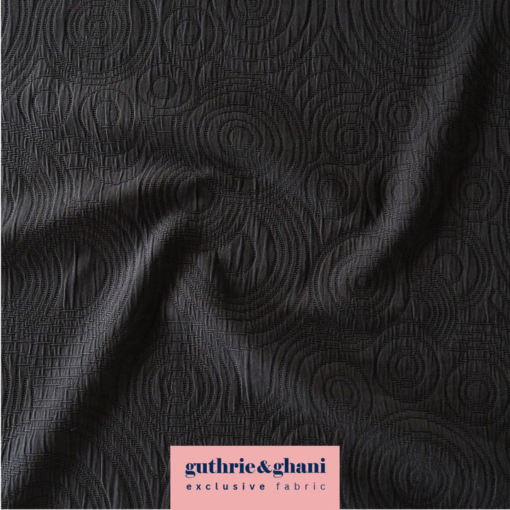 Midnight Black Cairn Circles Cotton Jacquard Fabric - Guthrie & Ghani Exclusive