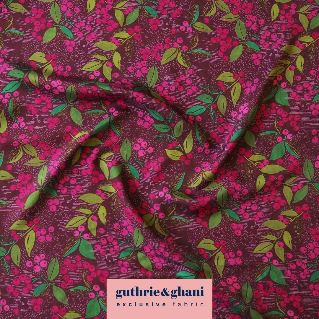 Burgundy Wild Rowan Viscose Twill Sateen Fabric - Guthrie & Ghani Exclusive