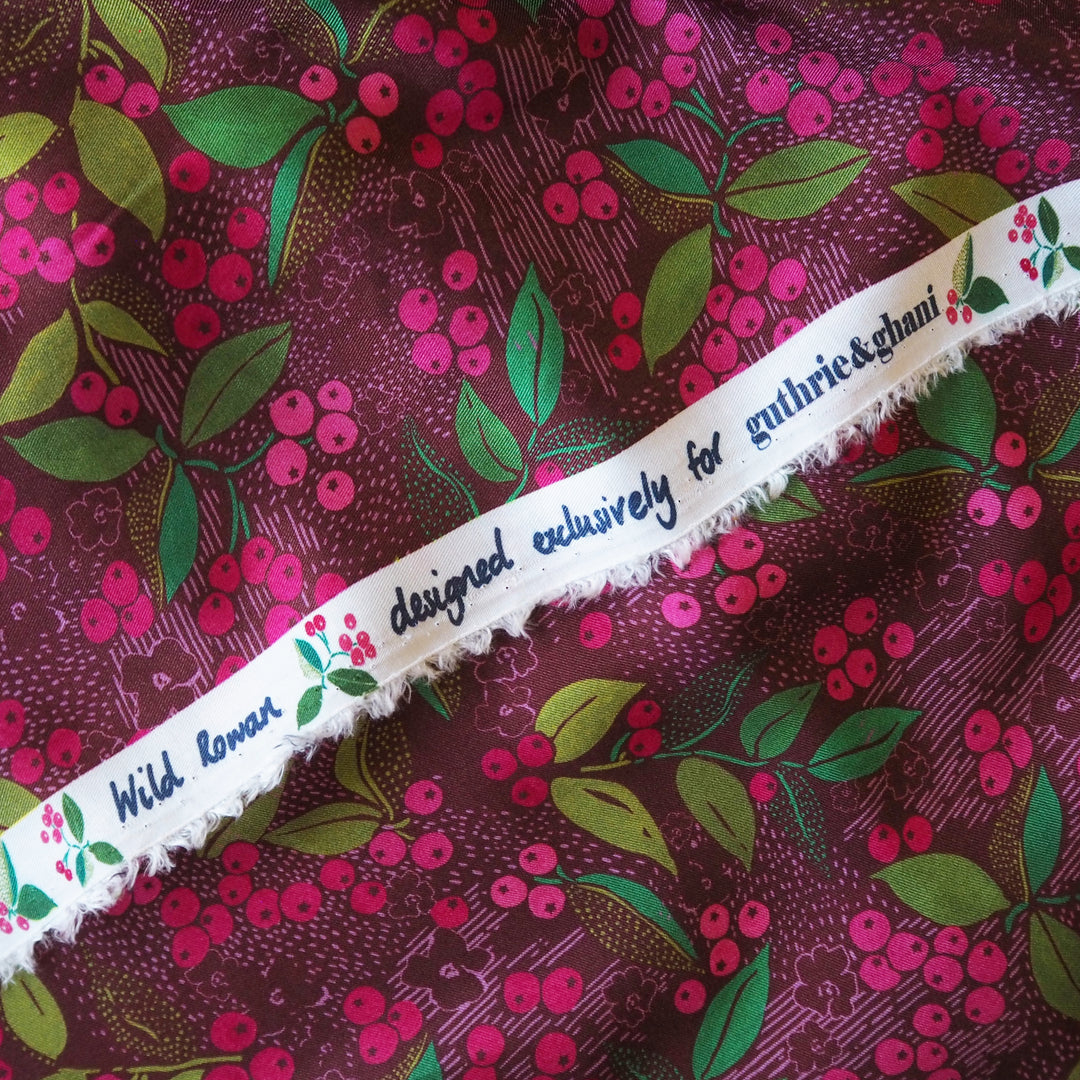 Burgundy Wild Rowan Viscose Twill Sateen Fabric - Guthrie & Ghani Exclusive