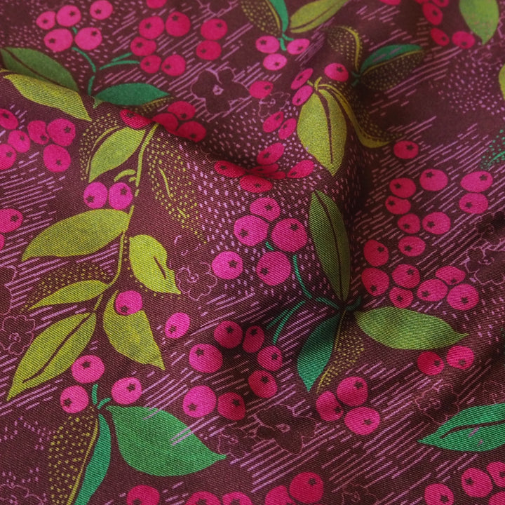 Burgundy Wild Rowan Viscose Twill Sateen Fabric - Guthrie & Ghani Exclusive