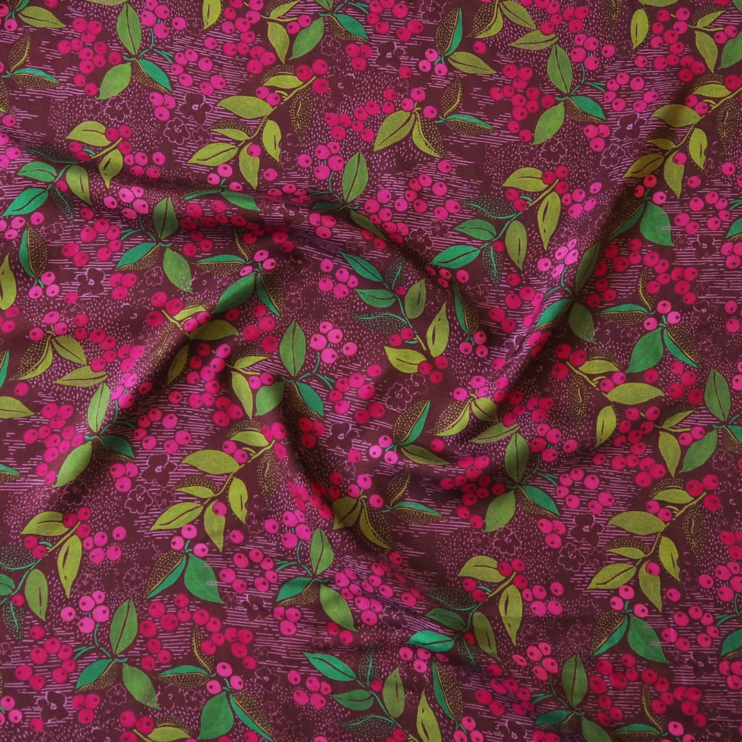 Burgundy Wild Rowan Viscose Twill Sateen Fabric - Guthrie & Ghani Exclusive
