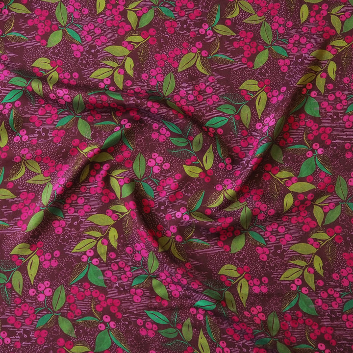 Burgundy Wild Rowan Viscose Twill Sateen Fabric - Guthrie & Ghani Exclusive