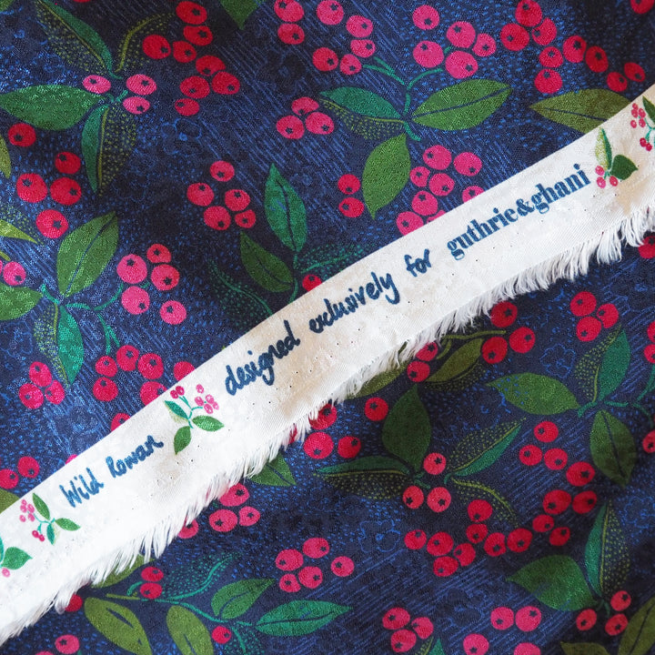 Navy Wild Rowan Viscose Jacquard Fabric - Guthrie & Ghani Exclusive