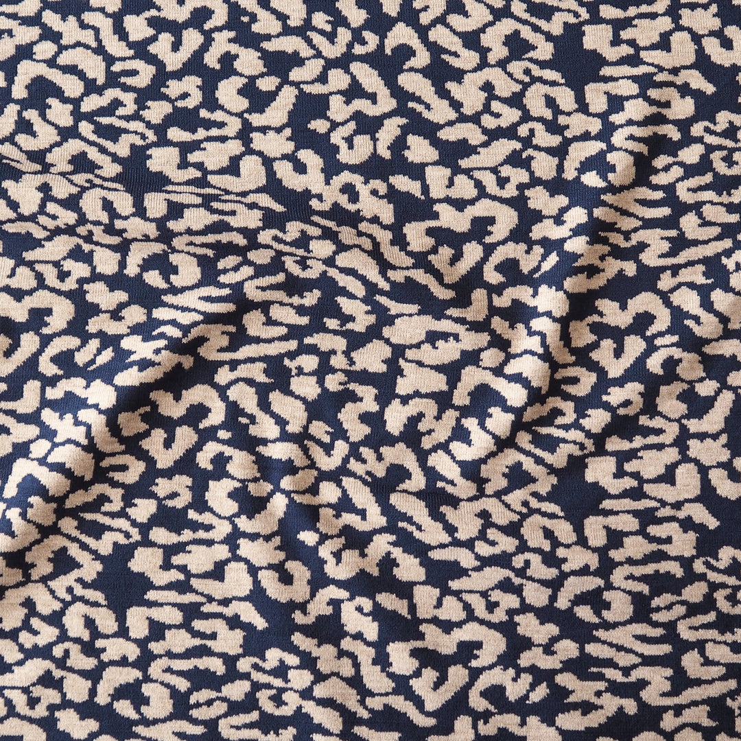Navy Leopard Reversible Viscose Blended Knit Fabric