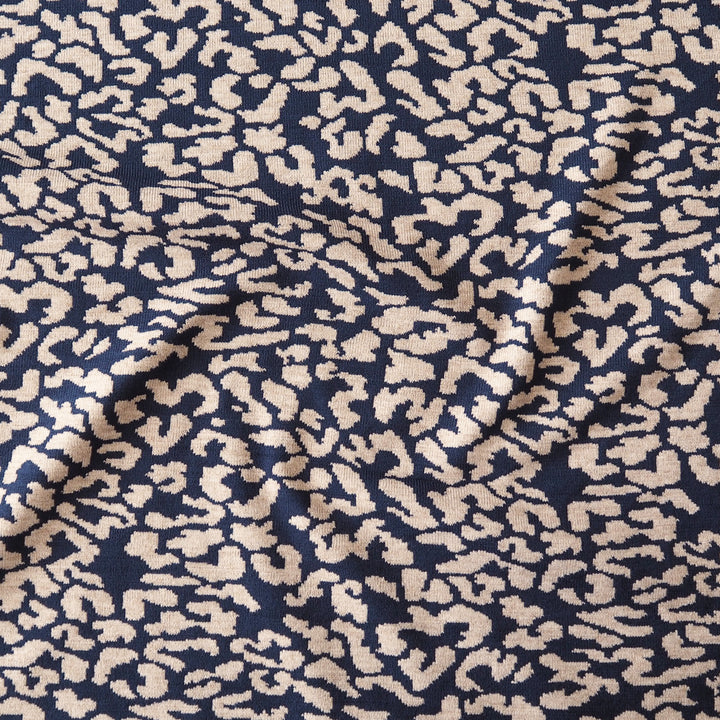 Navy Leopard Reversible Viscose Blended Knit Fabric