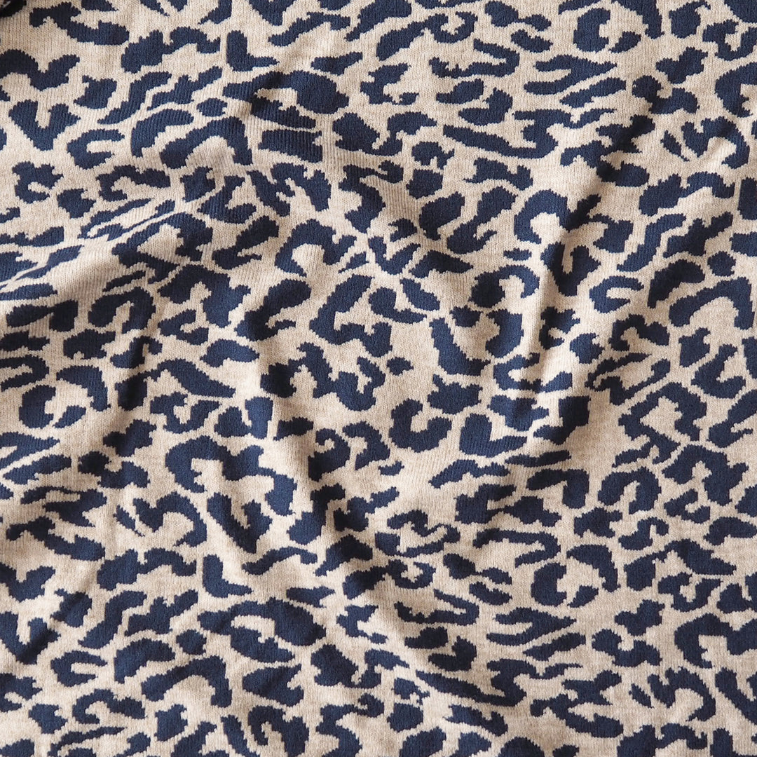 Navy Leopard Reversible Viscose Blended Knit Fabric
