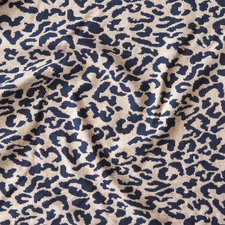 Navy Leopard Reversible Viscose Blended Knit Fabric