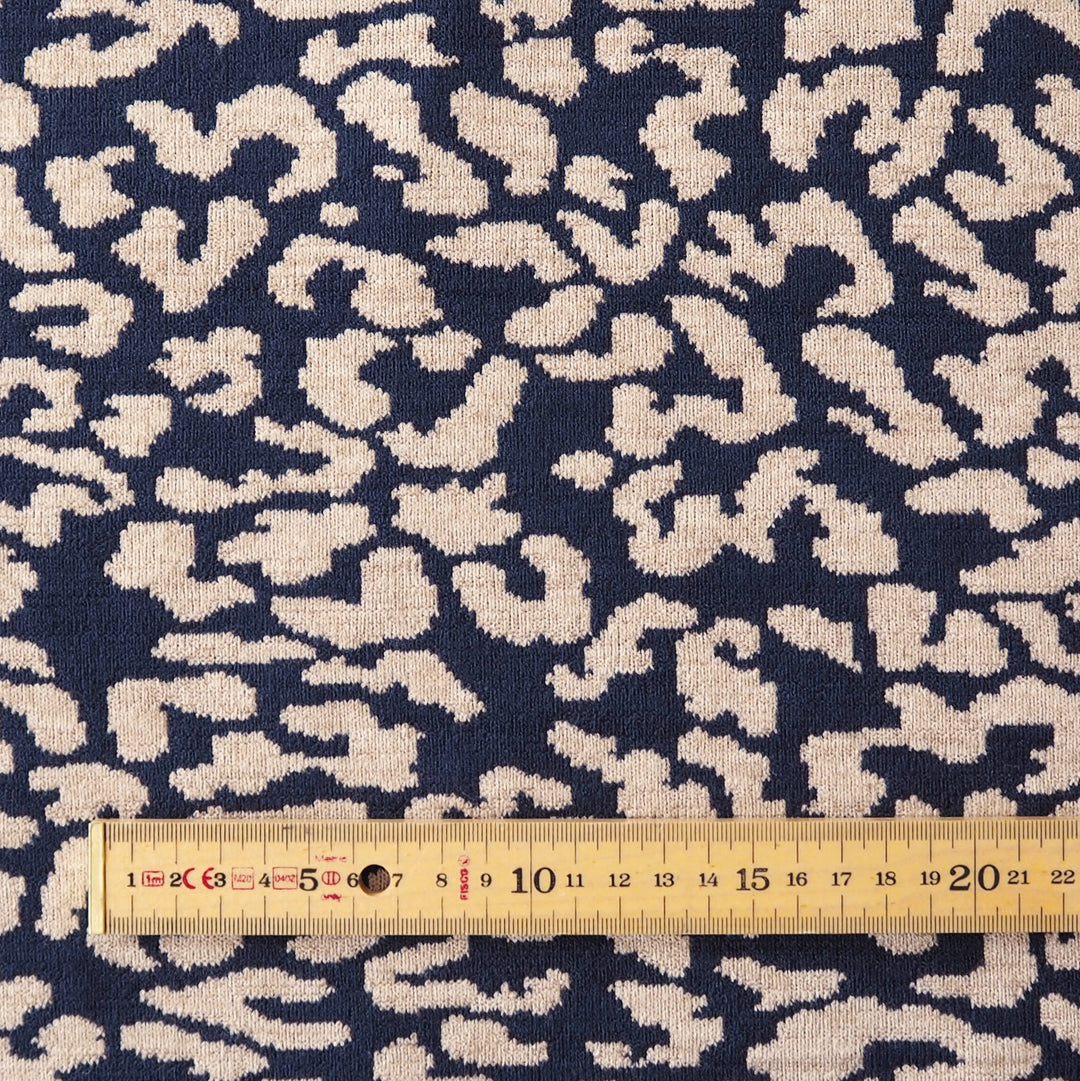 Navy Leopard Reversible Viscose Blended Knit Fabric