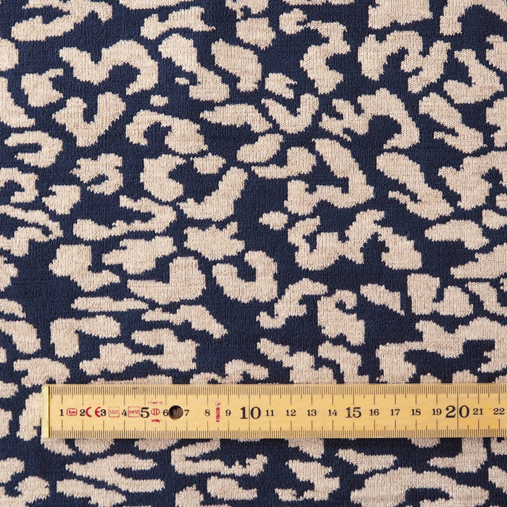 Navy Leopard Reversible Viscose Blended Knit Fabric