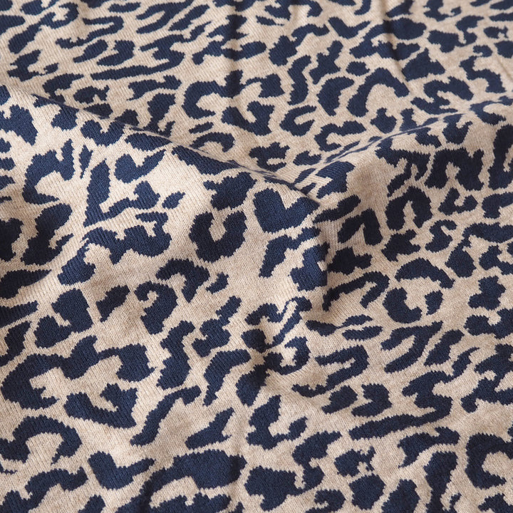 Navy Leopard Reversible Viscose Blended Knit Fabric