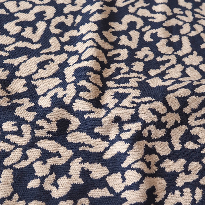Navy Leopard Reversible Viscose Blended Knit Fabric