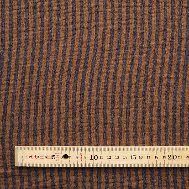 Navy & Ginger Stripe Cotton Double Gauze Fabric