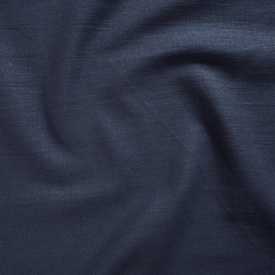 Navy Blue Washed Enzyme Linen Blend Fabric