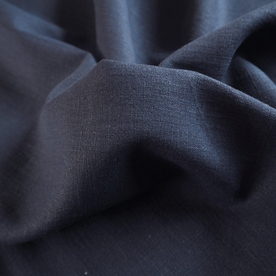Navy Blue Washed Enzyme Linen Blend Fabric