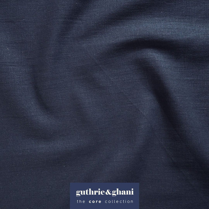 Navy Blue Washed Enzyme Linen Blend Fabric