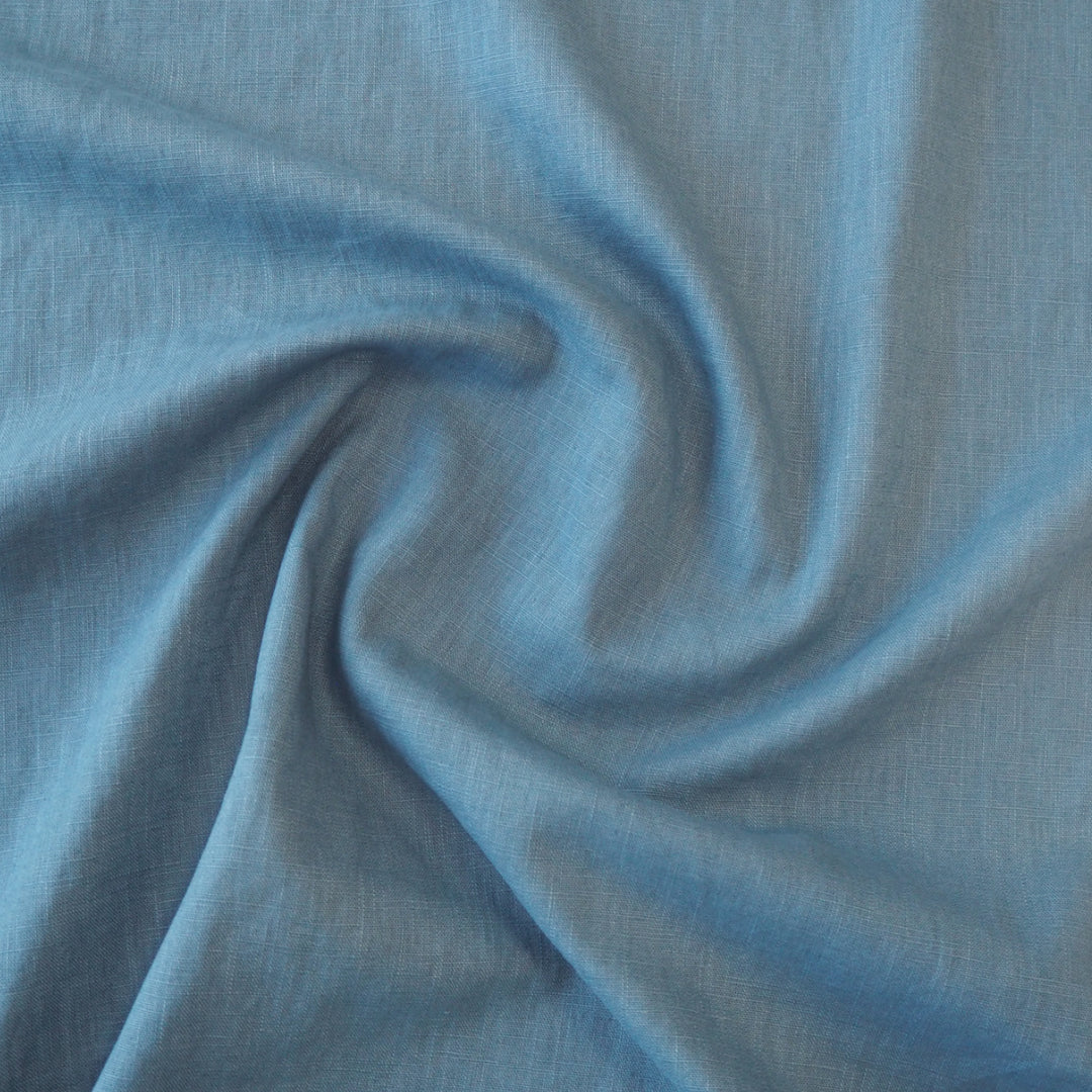 Pacific Blue Washed Enzyme Linen Blend Fabric