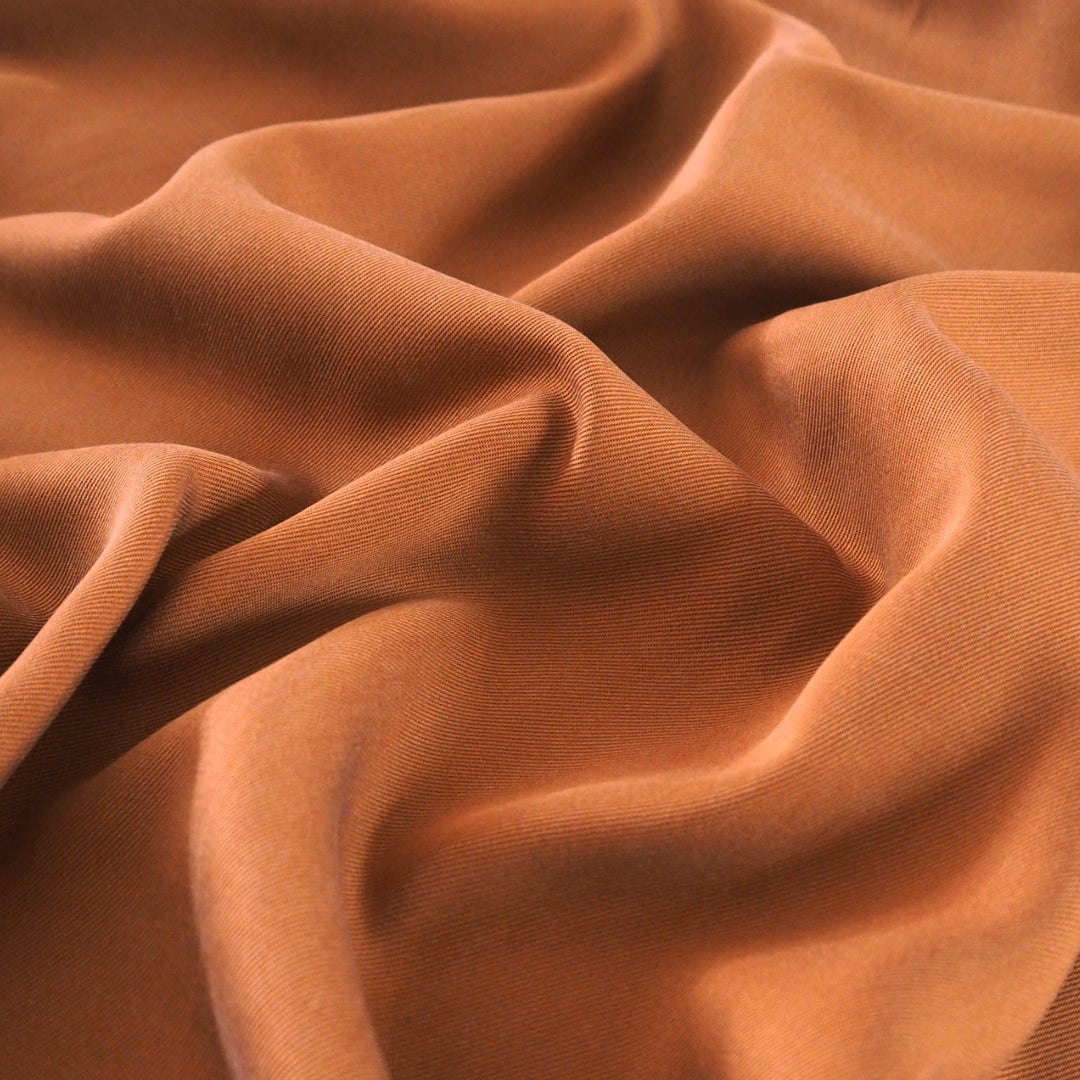 Rust Meet Milk Smooth Drape Tencel Twill Fabric – warm rust twill for dressmaking