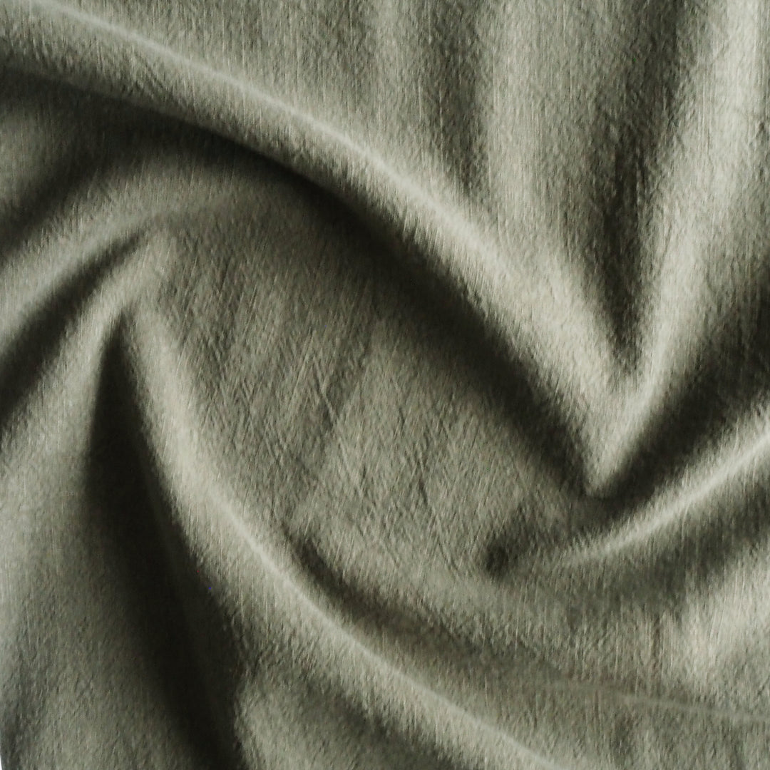 Muted Olive Textured Ramie Linen Blend Fabric – soft green linen cotton for dressmaking