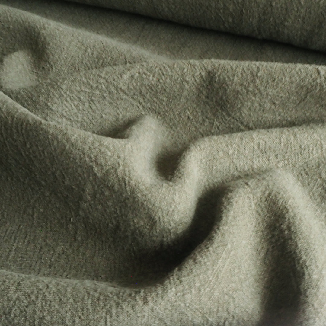 Muted Olive Textured Ramie Linen Blend Fabric – soft green linen cotton for dressmaking