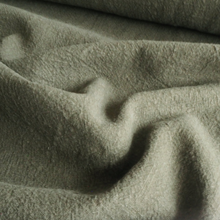 Muted Olive Textured Ramie Linen Blend Fabric – soft green linen cotton for dressmaking