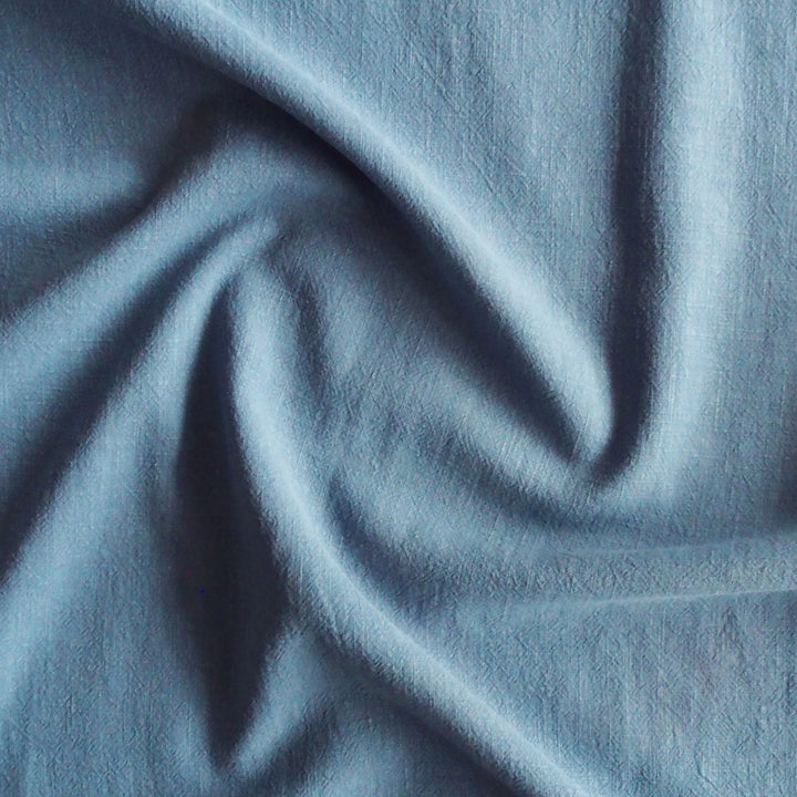Muted Cornflower Textured Ramie Linen Blend Fabric – soft blue linen cotton blend