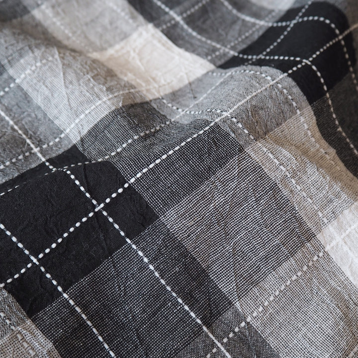 Kokka Black And White Crinkle Check Cotton Linen Fabric