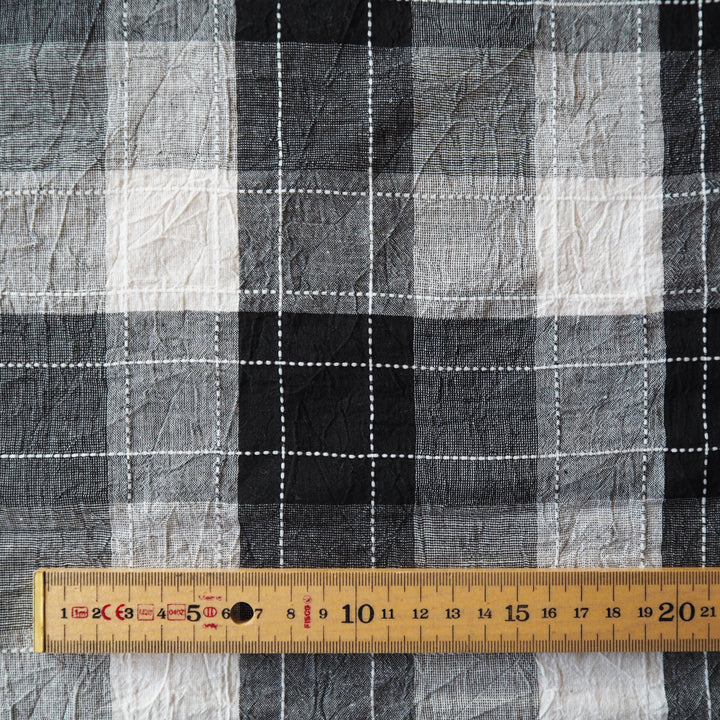 Kokka Black And White Crinkle Check Cotton Linen Fabric