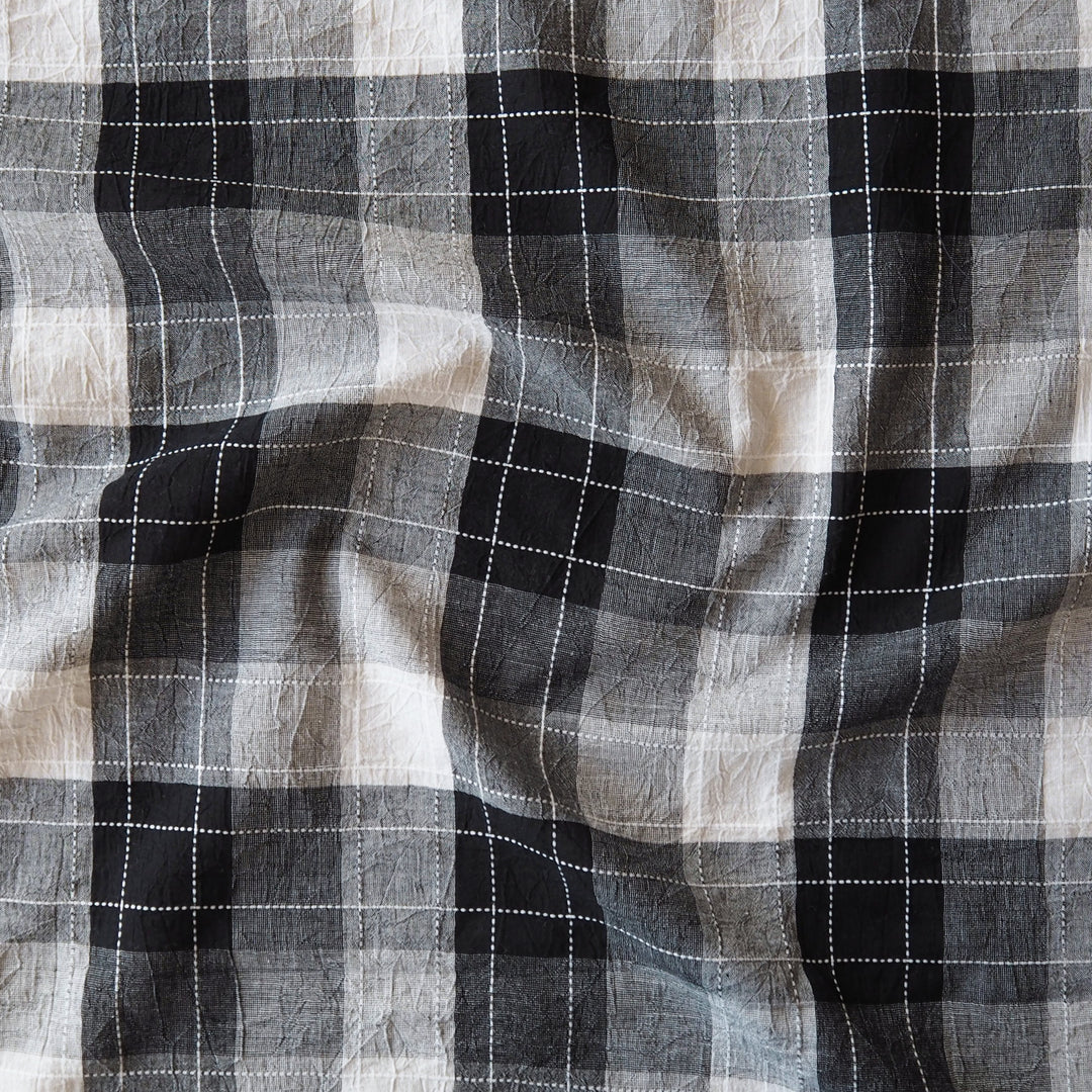 Kokka Black And White Crinkle Check Cotton Linen Fabric
