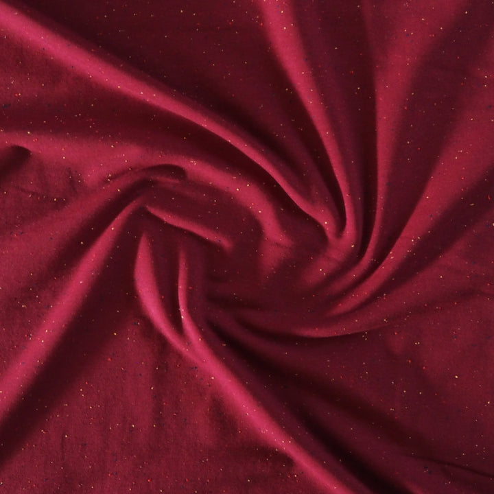 Berry fleeceback sweatshirt fabric with colourful flecks.