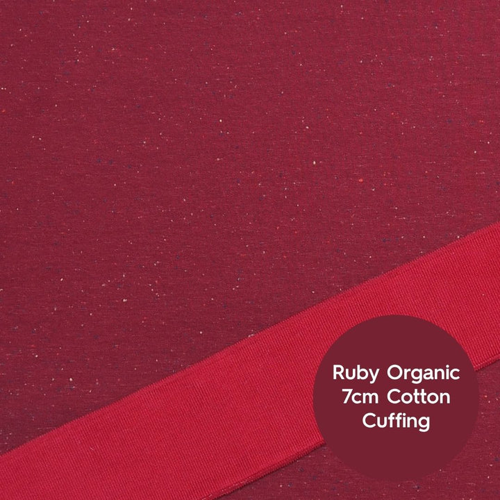 Berry fleeceback sweatshirt fabric with colourful flecks.