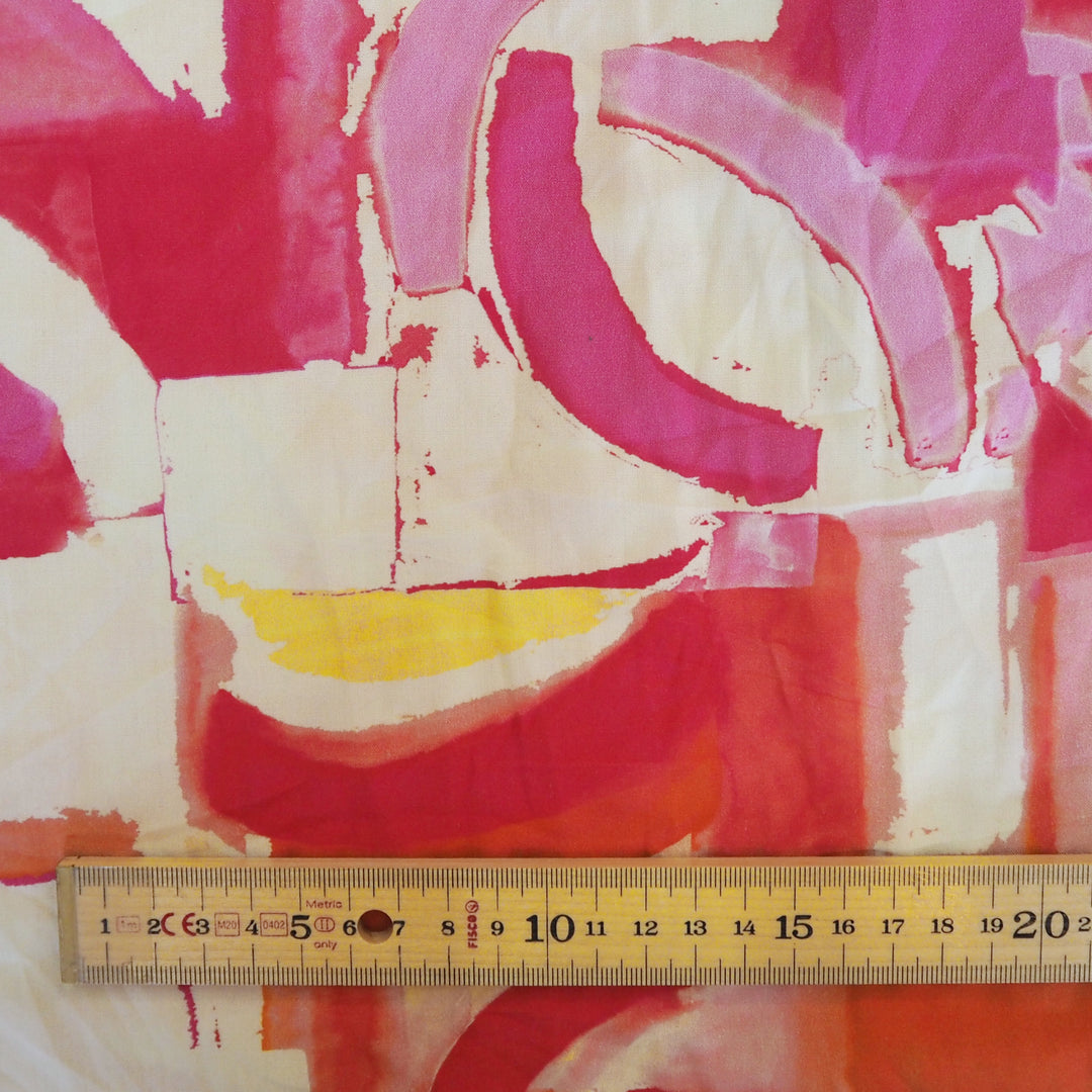 Magenta Stamped Watercolour Viscose Fabric - Cut Lengths