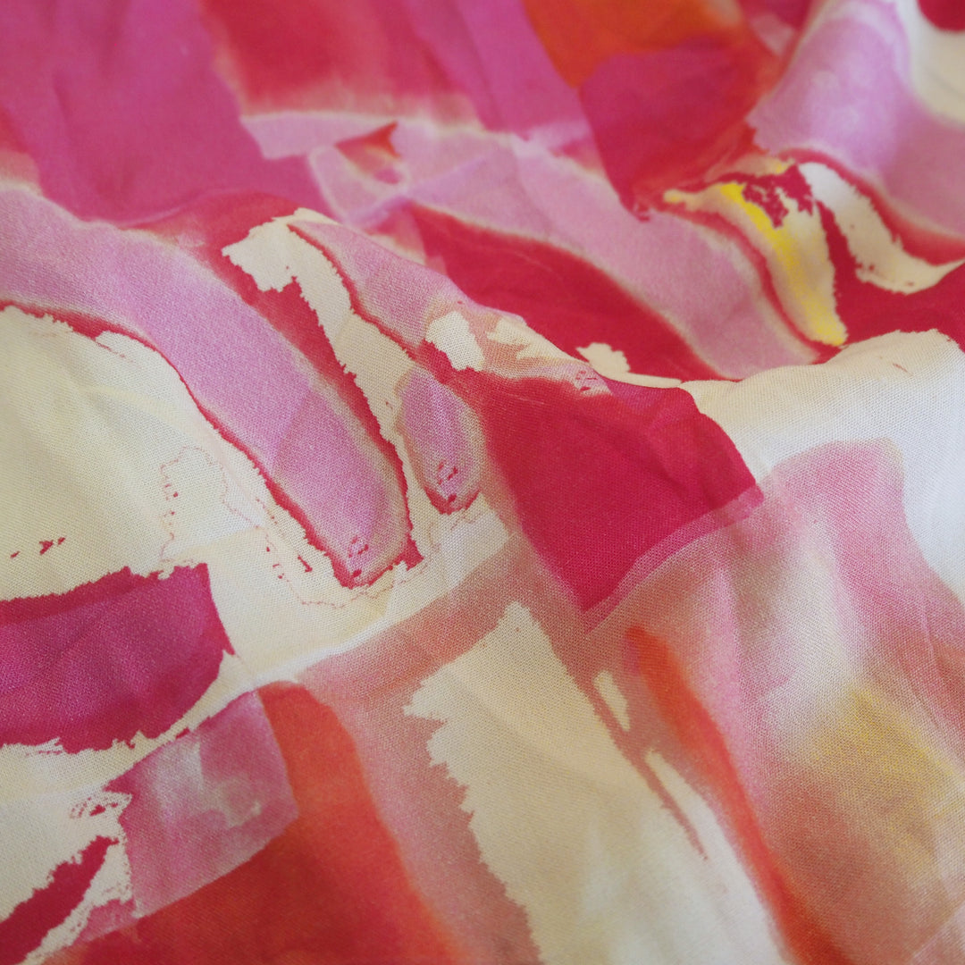 Magenta Stamped Watercolour Viscose Fabric - Cut Lengths