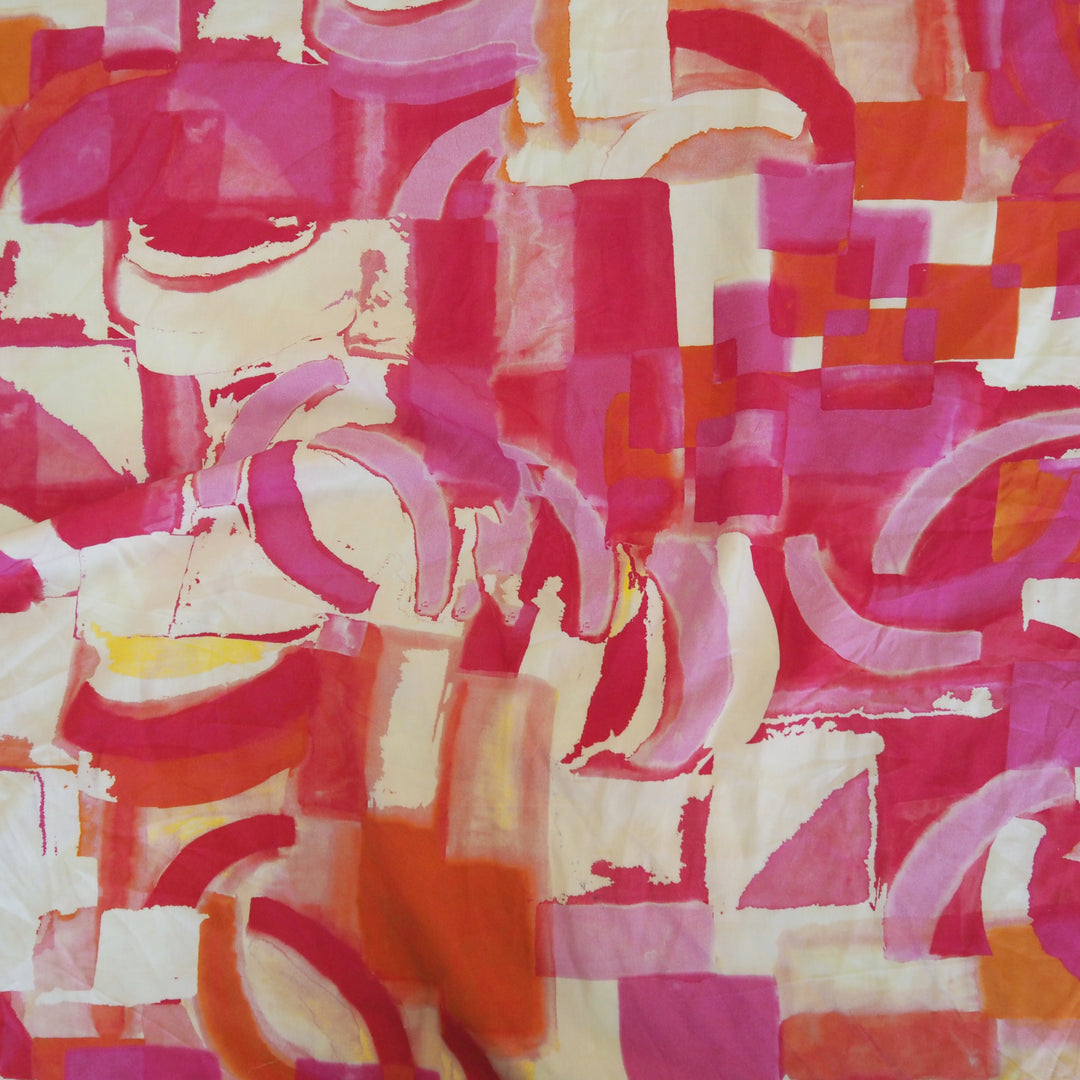 Magenta Stamped Watercolour Viscose Fabric - Cut Lengths