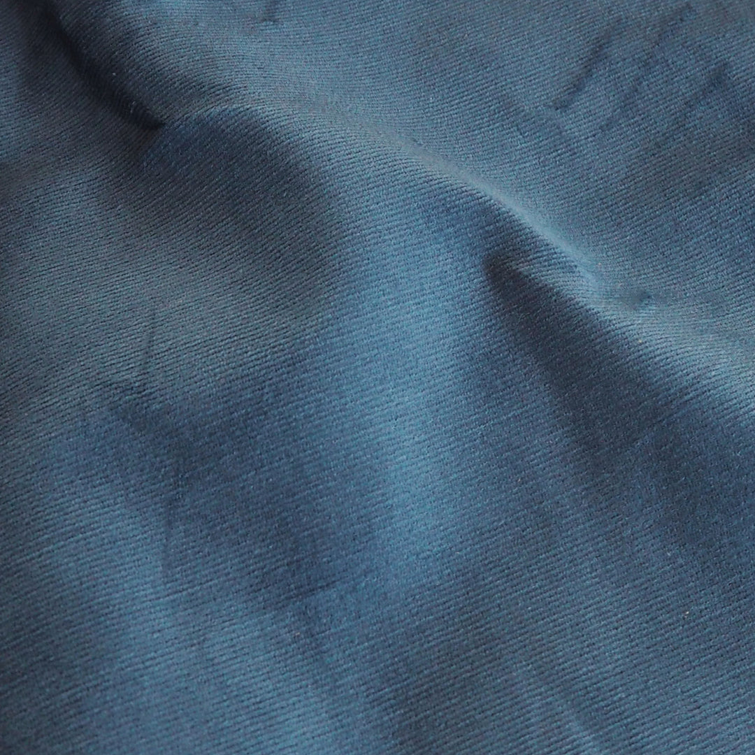 Pacific blue stretch cotton needlecord fabric, fine 21 wale cord.