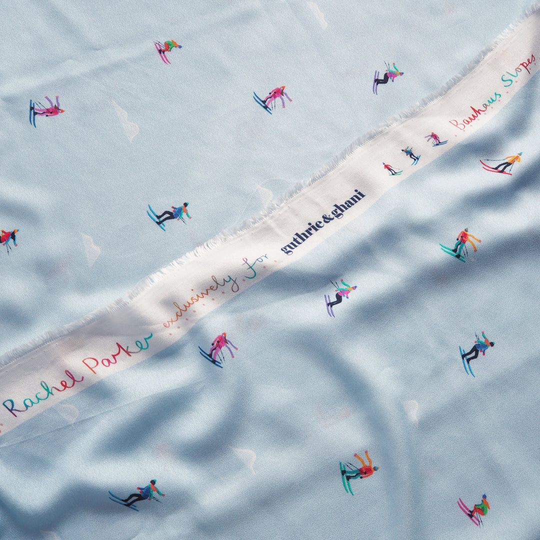 Ice Blue Bauhaus Slopes by Rachel Parker Viscose Crepe Fabric – Guthrie & Ghani Exclusive
