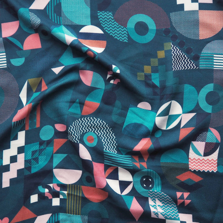 Teal Bauhaus Jigsaw by Rachel Parker Viscose Poplin Fabric – Guthrie & Ghani Exclusive