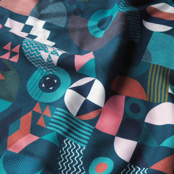 Teal Bauhaus Jigsaw by Rachel Parker Viscose Poplin Fabric – Guthrie & Ghani Exclusive