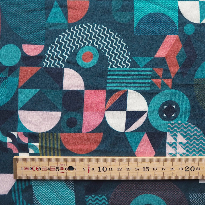 Teal Bauhaus Jigsaw by Rachel Parker Viscose Poplin Fabric – Guthrie & Ghani Exclusive