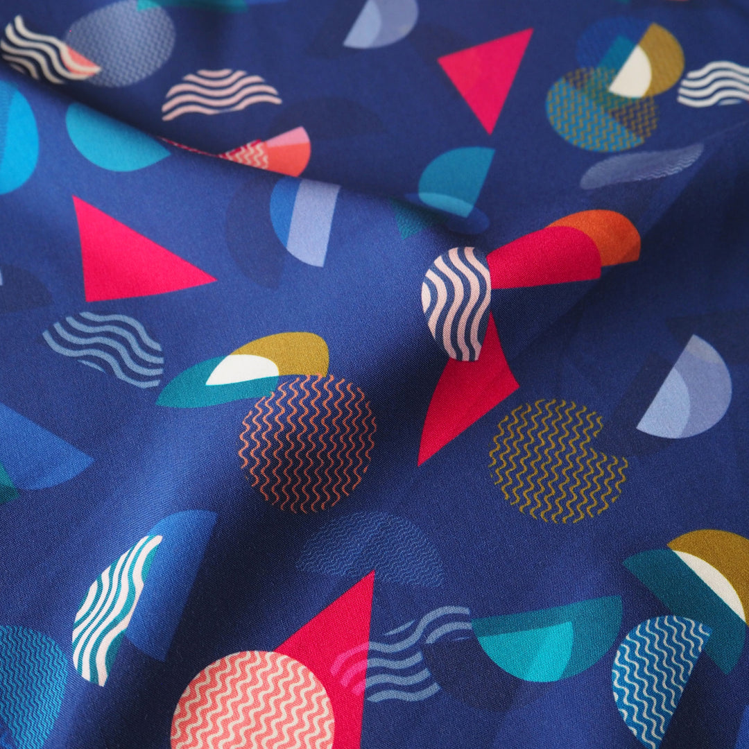 Navy Bauhaus Segments by Rachel Parker Viscose Poplin Fabric – Guthrie & Ghani Exclusive