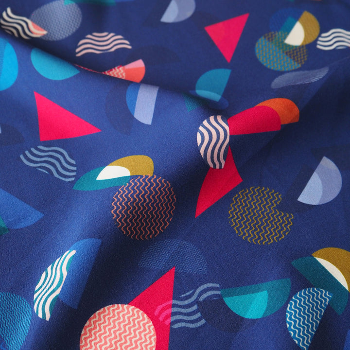 Navy Bauhaus Segments by Rachel Parker Viscose Poplin Fabric – Guthrie & Ghani Exclusive