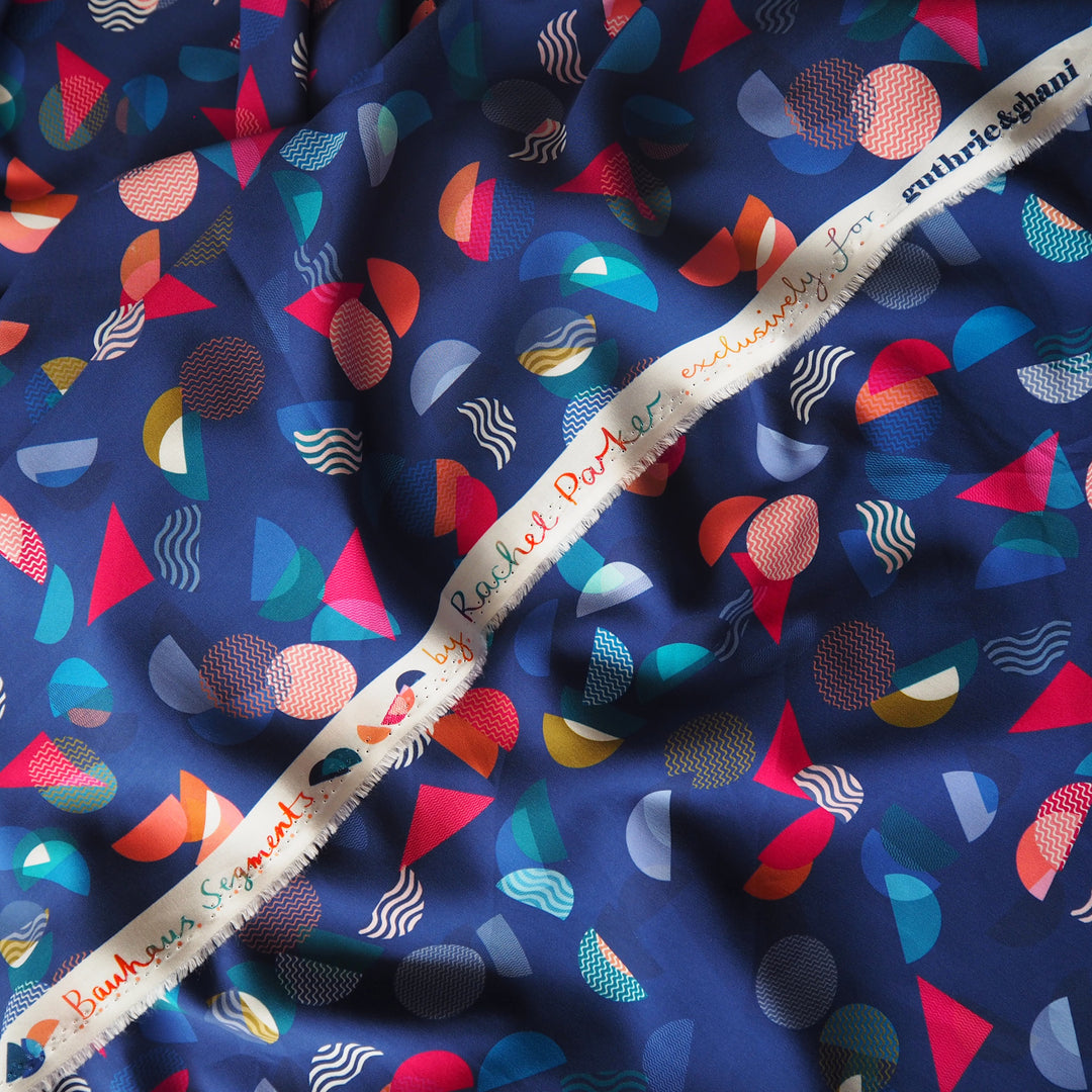 Navy Bauhaus Segments by Rachel Parker Viscose Poplin Fabric – Guthrie & Ghani Exclusive